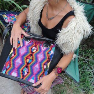 Collective  huipil multicolored black leather bag